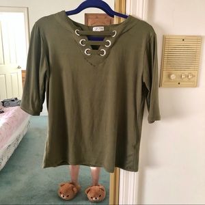 Olive Green Shirt with Neck Cutout